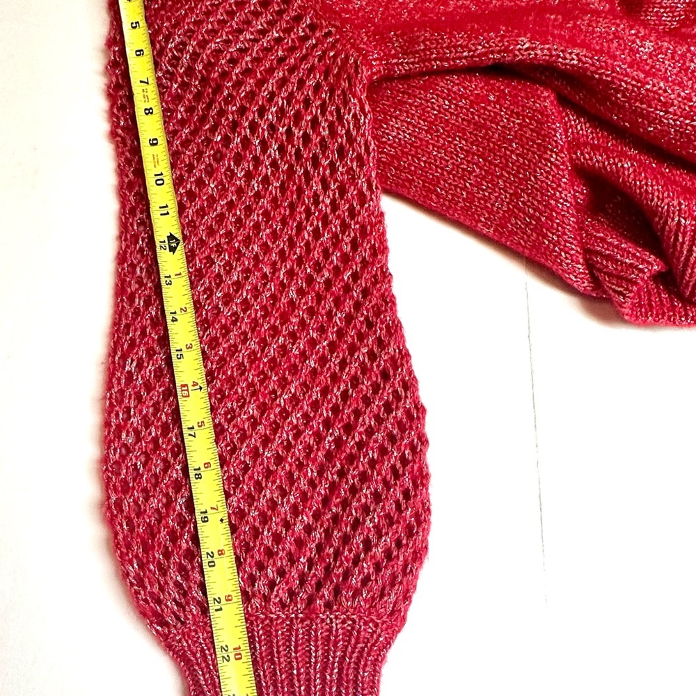 Tommy Bahama Wool Blend Shimmer Ballon Sleeve Tango Red Sweater size Large NWT - Picture 8 of 10